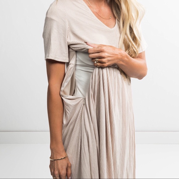 Nursing Friendly Tan Boutique Dress - Picture 4 of 4